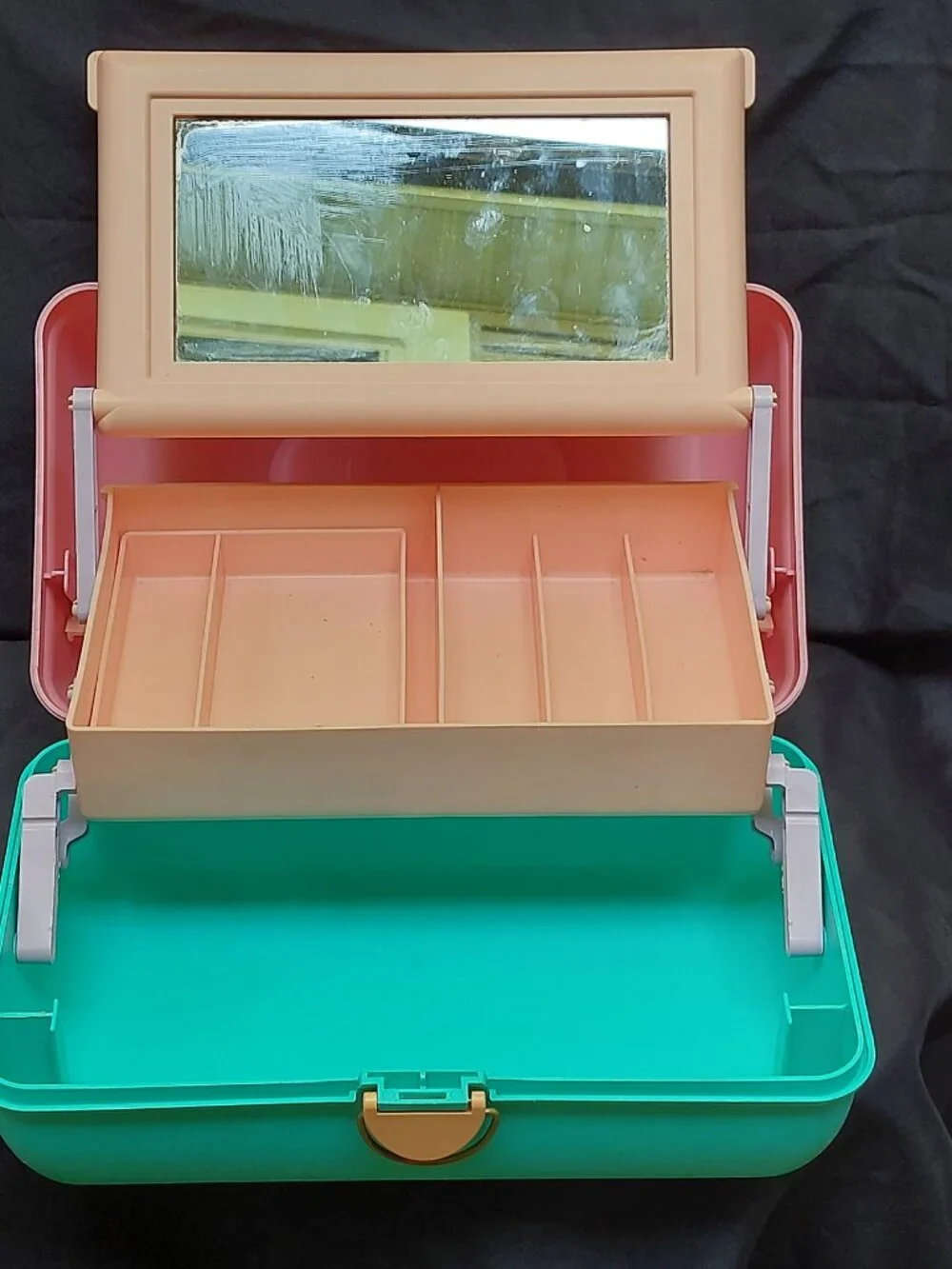 CABOODLES 90s Pink & Green Two Tier w/ Mirror Make Up Case Organizer